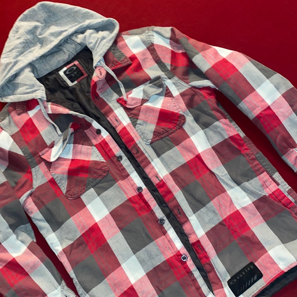 Oakley Plaid Flannel Lined Button Up Jacket